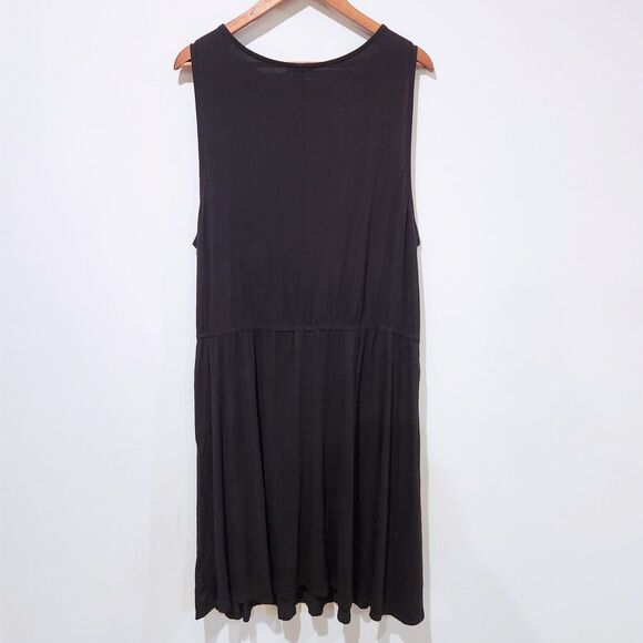 Lane Bryant Womens Black Shirred Waist Midi Dress Size 22/24 Minimalist Edgy - Picture 5 of 9